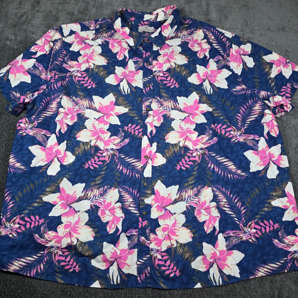 Oak Hill Mens 5XL Tropical Floral Short Sleeve Button Up Shirt Navy Pink Cotton